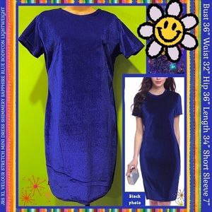 NWOT JRS XL VELOUR STRETCH MINI DRESS SHIMMERY SAPPHIRE BLUE BODYCON LIGHTWEIGHT